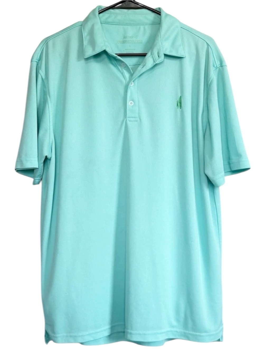 Johnnie O Performance Polo Shirt Mens Large Aqua Blue Short Sleeve Golf Stretch